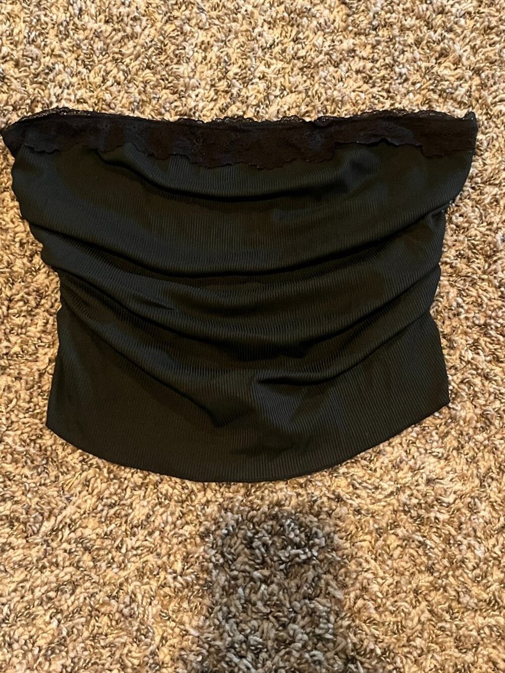 SHEIN Black Ribbed Lace Trim Ruched Tube Top Size L